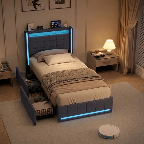 New storage upholstered bed - new,