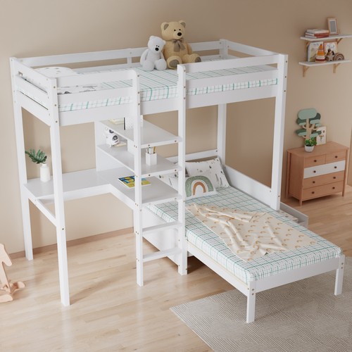 Wooden bunk loft bed - bed, frame