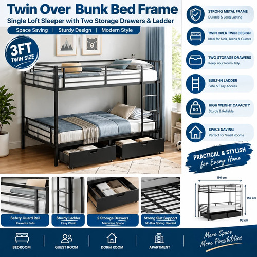 3ft twin over bunk - over, frame
